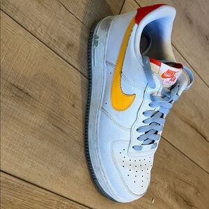 Nike Air Force 1 White and Yellow Athletic Shoes